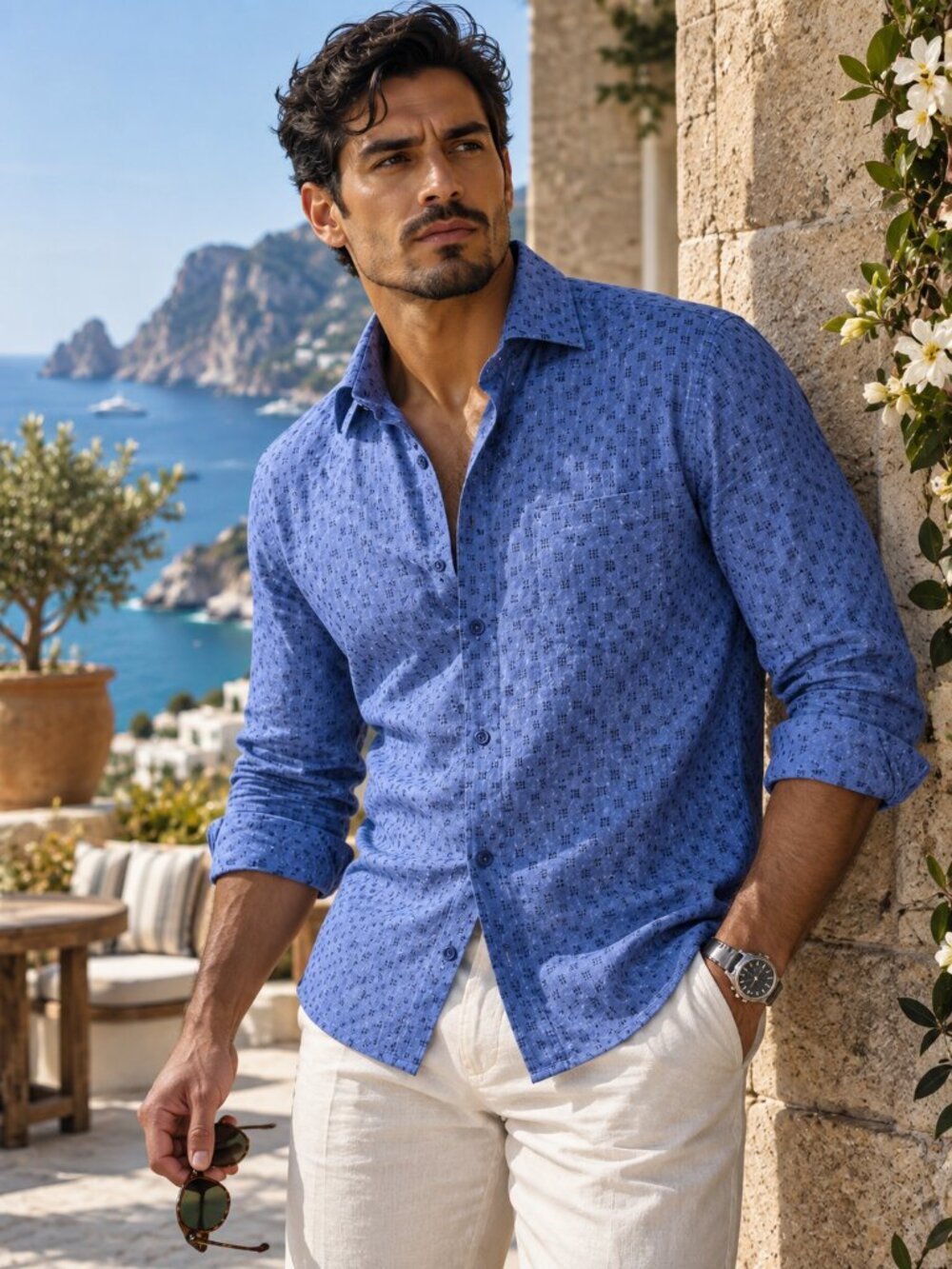 PARK AVENUE Men’s 100% Linen Button Down Shirt M Classic Old Money Aesthetic